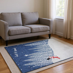 HomeRoots 5' X 8' Vibrant Blue, Ivory & Red Botanical Leaves Area Rug - Washable, UV Protected & Durable Design 646471