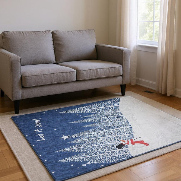 HomeRoots 5' X 8' Vibrant Blue, Ivory & Red Botanical Leaves Area Rug - Washable, UV Protected & Durable Design 646471