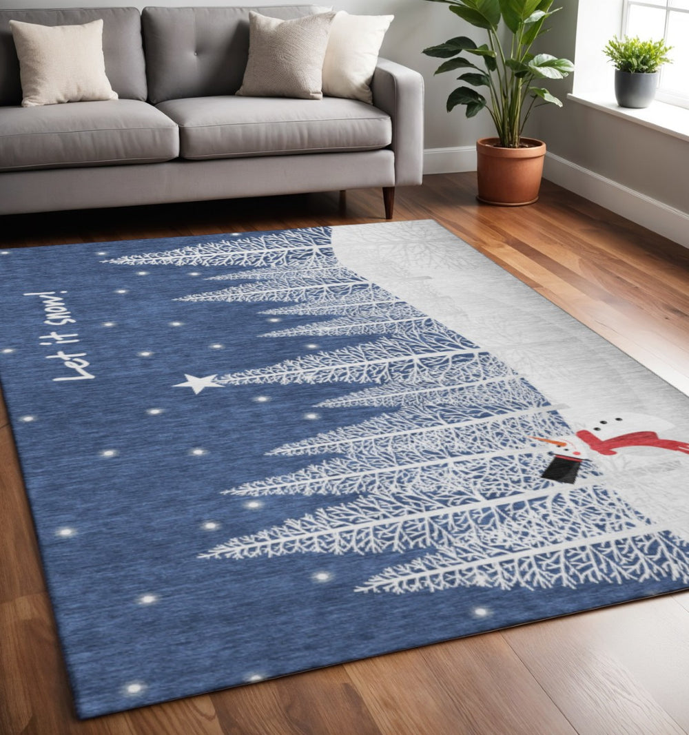 HomeRoots 5' X 8' Vibrant Blue, Ivory & Red Botanical Leaves Area Rug - Washable, UV Protected & Durable Design 646471