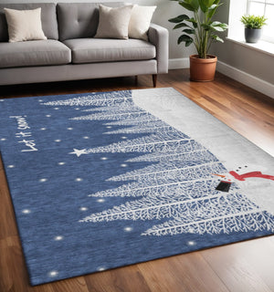 HomeRoots 5' X 8' Vibrant Blue, Ivory & Red Botanical Leaves Area Rug - Washable, UV Protected & Durable Design 646471