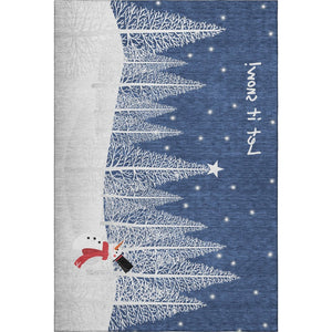 HomeRoots 5' X 8' Vibrant Blue, Ivory & Red Botanical Leaves Area Rug - Washable, UV Protected & Durable Design 646471
