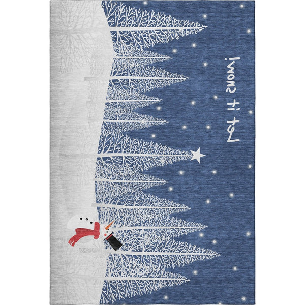 HomeRoots 5' X 8' Vibrant Blue, Ivory & Red Botanical Leaves Area Rug - Washable, UV Protected & Durable Design 646471
