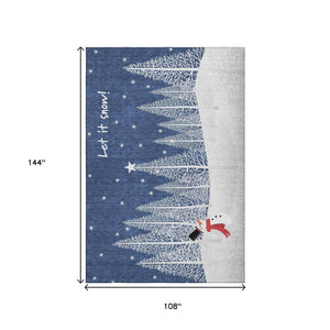 HomeRoots 9' X 12' Washable Area Rug with UV Protection - Stylish Blue, Ivory & Red Botanical Leaves Design 646474