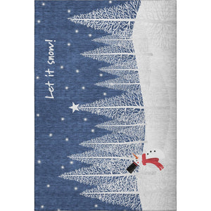 HomeRoots 9' X 12' Washable Area Rug with UV Protection - Stylish Blue, Ivory & Red Botanical Leaves Design 646474