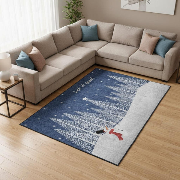 HomeRoots 9' X 12' Washable Area Rug with UV Protection - Stylish Blue, Ivory & Red Botanical Leaves Design 646474