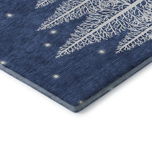 HomeRoots 9' X 12' Washable Area Rug with UV Protection - Stylish Blue, Ivory & Red Botanical Leaves Design 646474