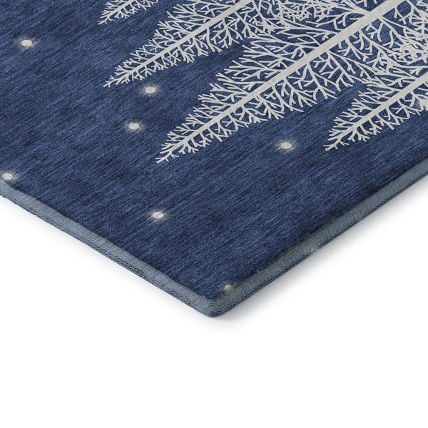 HomeRoots 9' X 12' Washable Area Rug with UV Protection - Stylish Blue, Ivory & Red Botanical Leaves Design 646474