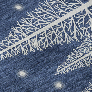 HomeRoots 9' X 12' Washable Area Rug with UV Protection - Stylish Blue, Ivory & Red Botanical Leaves Design 646474