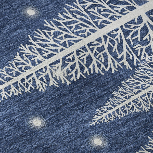 HomeRoots 9' X 12' Washable Area Rug with UV Protection - Stylish Blue, Ivory & Red Botanical Leaves Design 646474
