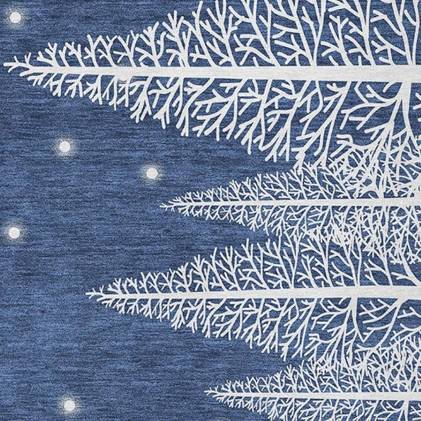 HomeRoots 9' X 12' Washable Area Rug with UV Protection - Stylish Blue, Ivory & Red Botanical Leaves Design 646474