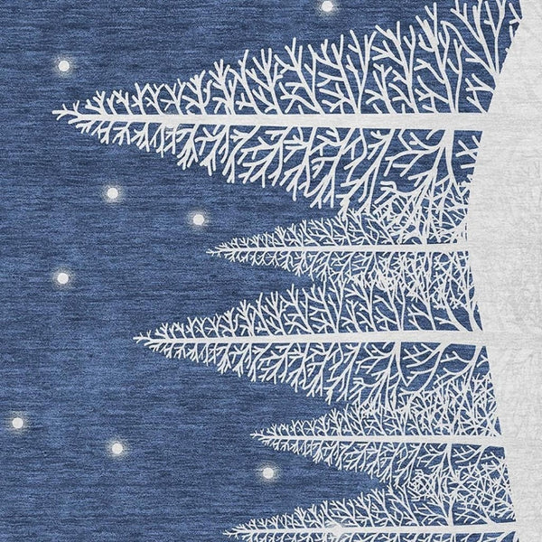 HomeRoots 9' X 12' Washable Area Rug with UV Protection - Stylish Blue, Ivory & Red Botanical Leaves Design 646474
