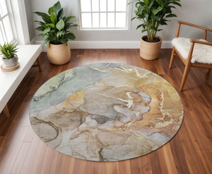 HomeRoots 8' Beige and Taupe Abstract Round Rug – Washable, UV-Protected, Perfect for High-Traffic Areas! 646479