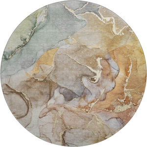 HomeRoots 8' Beige and Taupe Abstract Round Rug – Washable, UV-Protected, Perfect for High-Traffic Areas! 646479