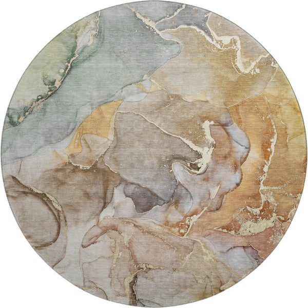 HomeRoots 8' Beige and Taupe Abstract Round Rug – Washable, UV-Protected, Perfect for High-Traffic Areas! 646479