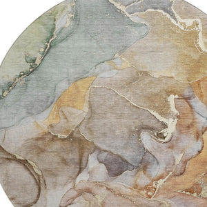 HomeRoots 8' Beige and Taupe Abstract Round Rug – Washable, UV-Protected, Perfect for High-Traffic Areas! 646479