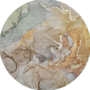 HomeRoots 8' Beige and Taupe Abstract Round Rug – Washable, UV-Protected, Perfect for High-Traffic Areas! 646479