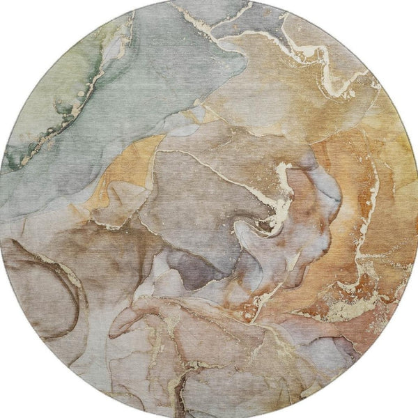 HomeRoots 8' Beige and Taupe Abstract Round Rug – Washable, UV-Protected, Perfect for High-Traffic Areas! 646479