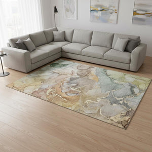 HomeRoots 8' X 10' Beige and Taupe Abstract Area Rug - Washable, Stain Resistant, UV Protected for Modern Homes 646480