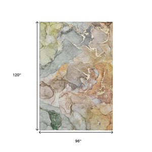 HomeRoots 8' X 10' Beige and Taupe Abstract Area Rug - Washable, Stain Resistant, UV Protected for Modern Homes 646480