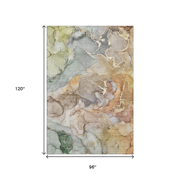 HomeRoots 8' X 10' Beige and Taupe Abstract Area Rug - Washable, Stain Resistant, UV Protected for Modern Homes 646480