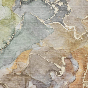 HomeRoots 9' X 12' Washable Beige & Taupe Abstract Area Rug with UV Protection for High-Traffic Spaces 646481