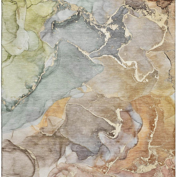 HomeRoots 9' X 12' Washable Beige & Taupe Abstract Area Rug with UV Protection for High-Traffic Spaces 646481