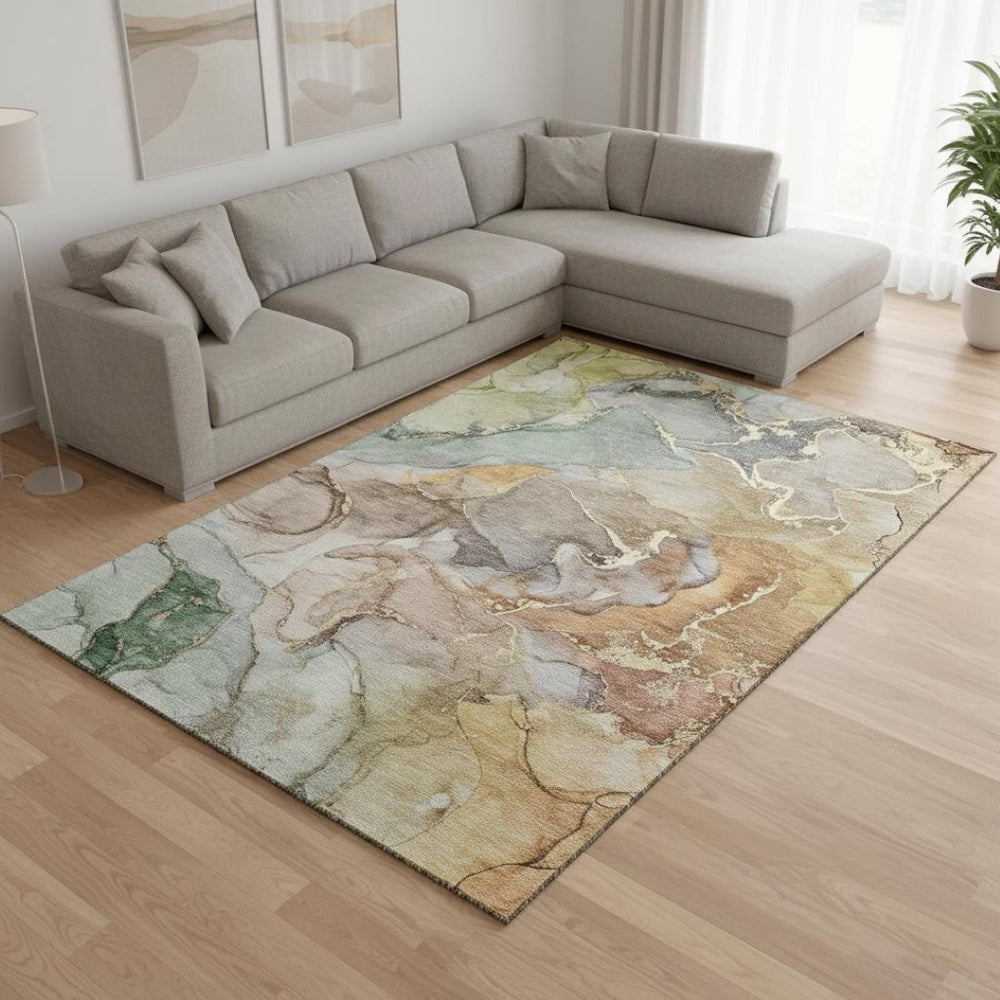 HomeRoots 9' X 12' Washable Beige & Taupe Abstract Area Rug with UV Protection for High-Traffic Spaces 646481
