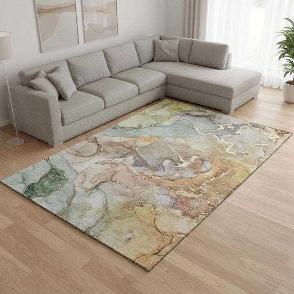 HomeRoots 9' X 12' Washable Beige & Taupe Abstract Area Rug with UV Protection for High-Traffic Spaces 646481