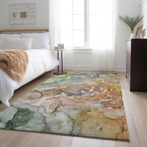 HomeRoots 9' X 12' Washable Beige & Taupe Abstract Area Rug with UV Protection for High-Traffic Spaces 646481