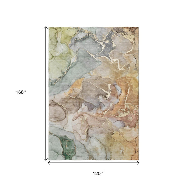HomeRoots 10' X 14' Beige and Taupe Abstract Washable Area Rug – Durable, UV-Protected, Modern Design Ideal for Families 646482