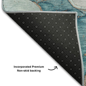 HomeRoots 5' X 8' Blue and Green Abstract Area Rug - Washable, UV Protected, Soft Polyester for Modern Spaces 646484