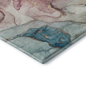 HomeRoots 8' Bold Blue and Green Abstract Washable Round Rug with UV Protection for Easy Care and Style 646485