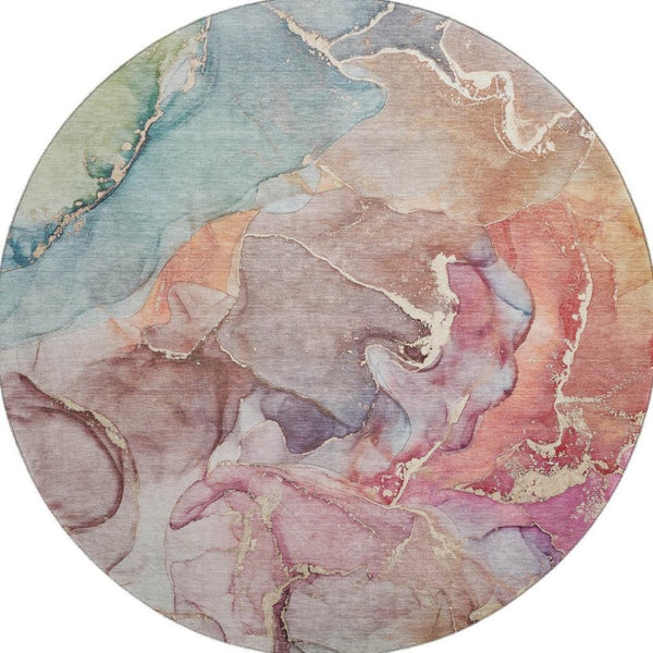 HomeRoots 8' Bold Blue and Green Abstract Washable Round Rug with UV Protection for Easy Care and Style 646485