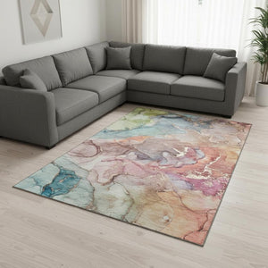HomeRoots 8' X 10' Stunning Blue and Green Abstract Washable Area Rug with UV and Stain Protection for Homes 646486