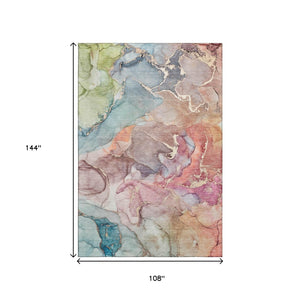 HomeRoots 9' X 12' Vibrant Blue and Green Abstract Washable Area Rug with UV Protection for Modern Spaces 646487