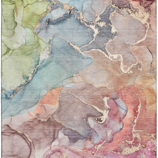 HomeRoots 9' X 12' Vibrant Blue and Green Abstract Washable Area Rug with UV Protection for Modern Spaces 646487