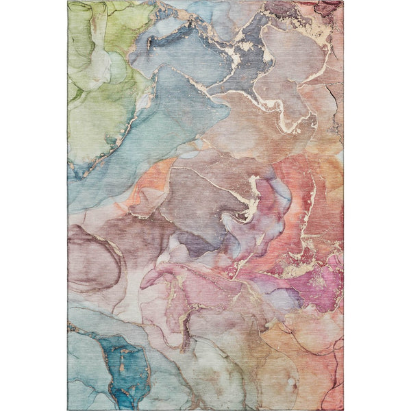 HomeRoots 9' X 12' Vibrant Blue and Green Abstract Washable Area Rug with UV Protection for Modern Spaces 646487