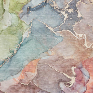 HomeRoots 10' Blue and Green Abstract Washable Area Rug - UV Protection, Stain Resistant, Perfect for High-Traffic Homes 646488