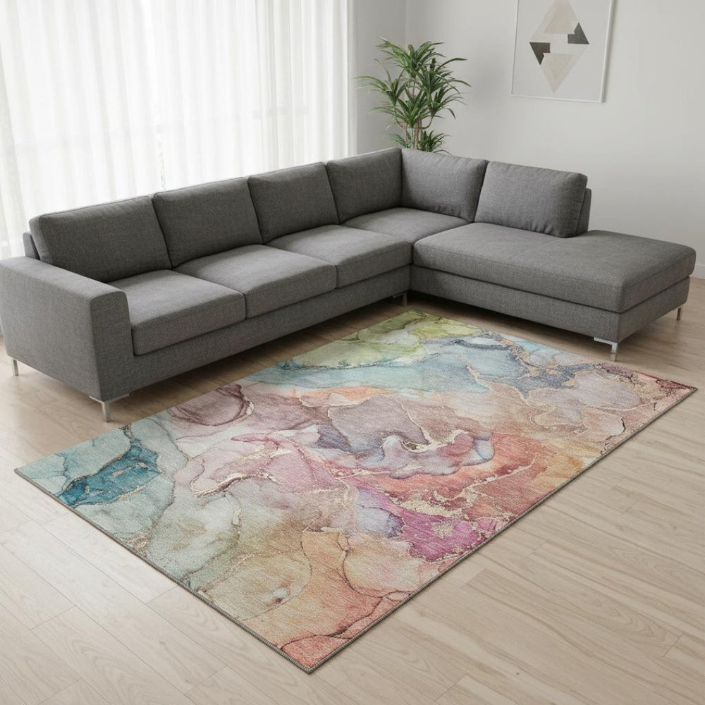 HomeRoots 10' Blue and Green Abstract Washable Area Rug - UV Protection, Stain Resistant, Perfect for High-Traffic Homes 646488