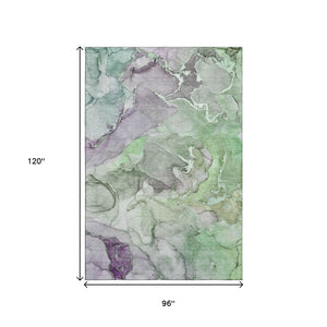 HomeRoots 8' X 10' Green and Gray Abstract Area Rug - Washable, UV-Protected, Stylish for Busy Homes 646492