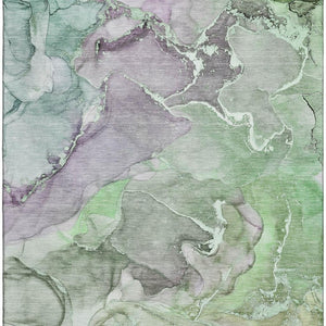 HomeRoots 8' X 10' Green and Gray Abstract Area Rug - Washable, UV-Protected, Stylish for Busy Homes 646492