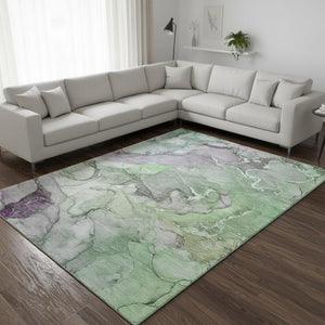 HomeRoots 9' X 12' Modern Green & Gray Abstract Washable Area Rug with UV Protection for High-Traffic Spaces 646493