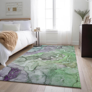 HomeRoots 10' X 14' Green And Gray Abstract Washable Area Rug - Durable, Stylish, UV Protected for Modern Homes 646494