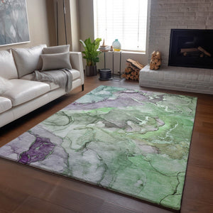 HomeRoots 10' X 14' Green And Gray Abstract Washable Area Rug - Durable, Stylish, UV Protected for Modern Homes 646494