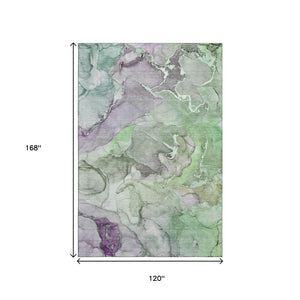 HomeRoots 10' X 14' Green And Gray Abstract Washable Area Rug - Durable, Stylish, UV Protected for Modern Homes 646494