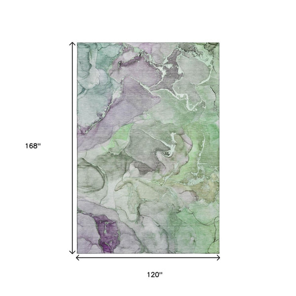 HomeRoots 10' X 14' Green And Gray Abstract Washable Area Rug - Durable, Stylish, UV Protected for Modern Homes 646494