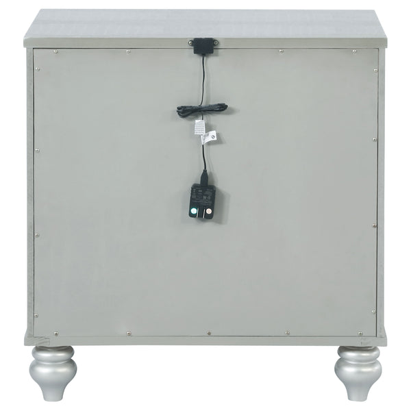 English Elm Menlo Silver Metallic 2-Drawer Nightstand with Mirrored Trim, Crystal Knobs, Felt Lined Drawer & USB Ports B062P378587