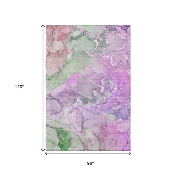 HomeRoots 8' X 10' Purple and Green Abstract Area Rug - Washable, UV Protected, Stain Resistant, Durable Design 646498
