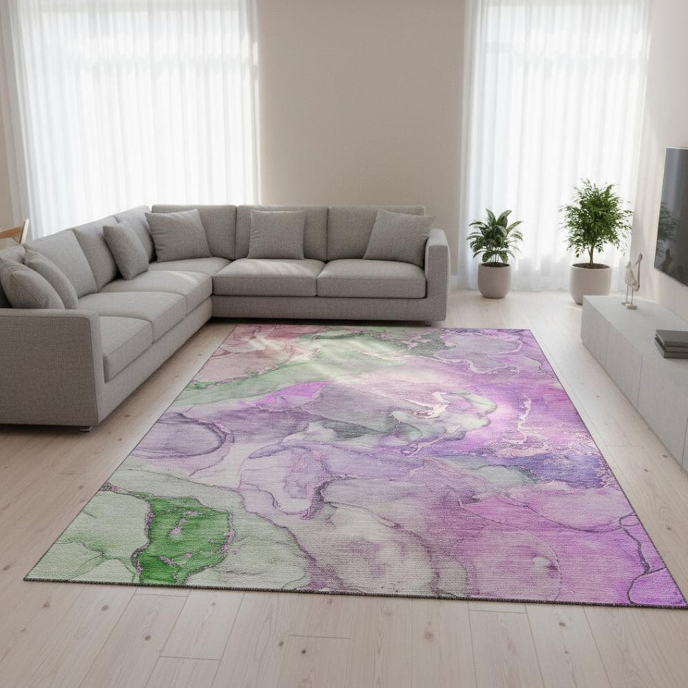 HomeRoots 8' X 10' Purple and Green Abstract Area Rug - Washable, UV Protected, Stain Resistant, Durable Design 646498