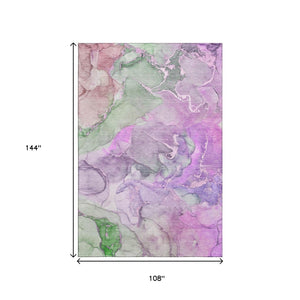 HomeRoots 9' X 12' Purple and Green Abstract Area Rug - Washable, UV Protected, Ideal for High-Traffic Spaces 646499